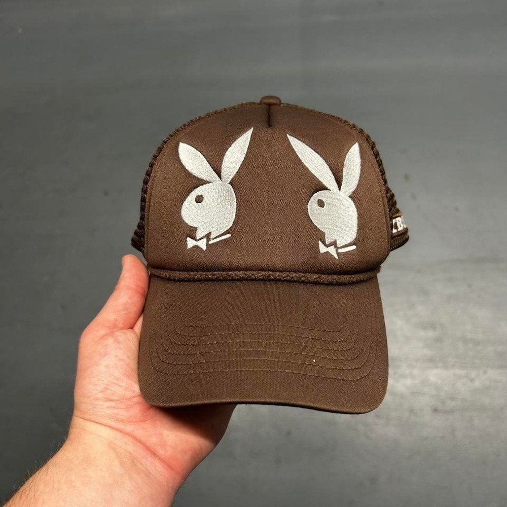 Men's Playboy brown streetwear mesh trucker SnapBack hat cap